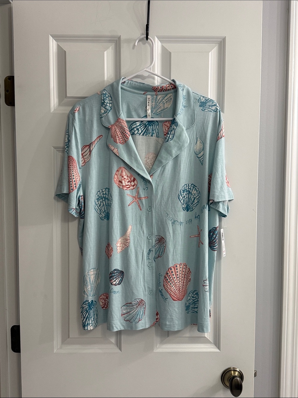 Soma Light Blue Seashell-Print Short-Sleeve Pajama Top